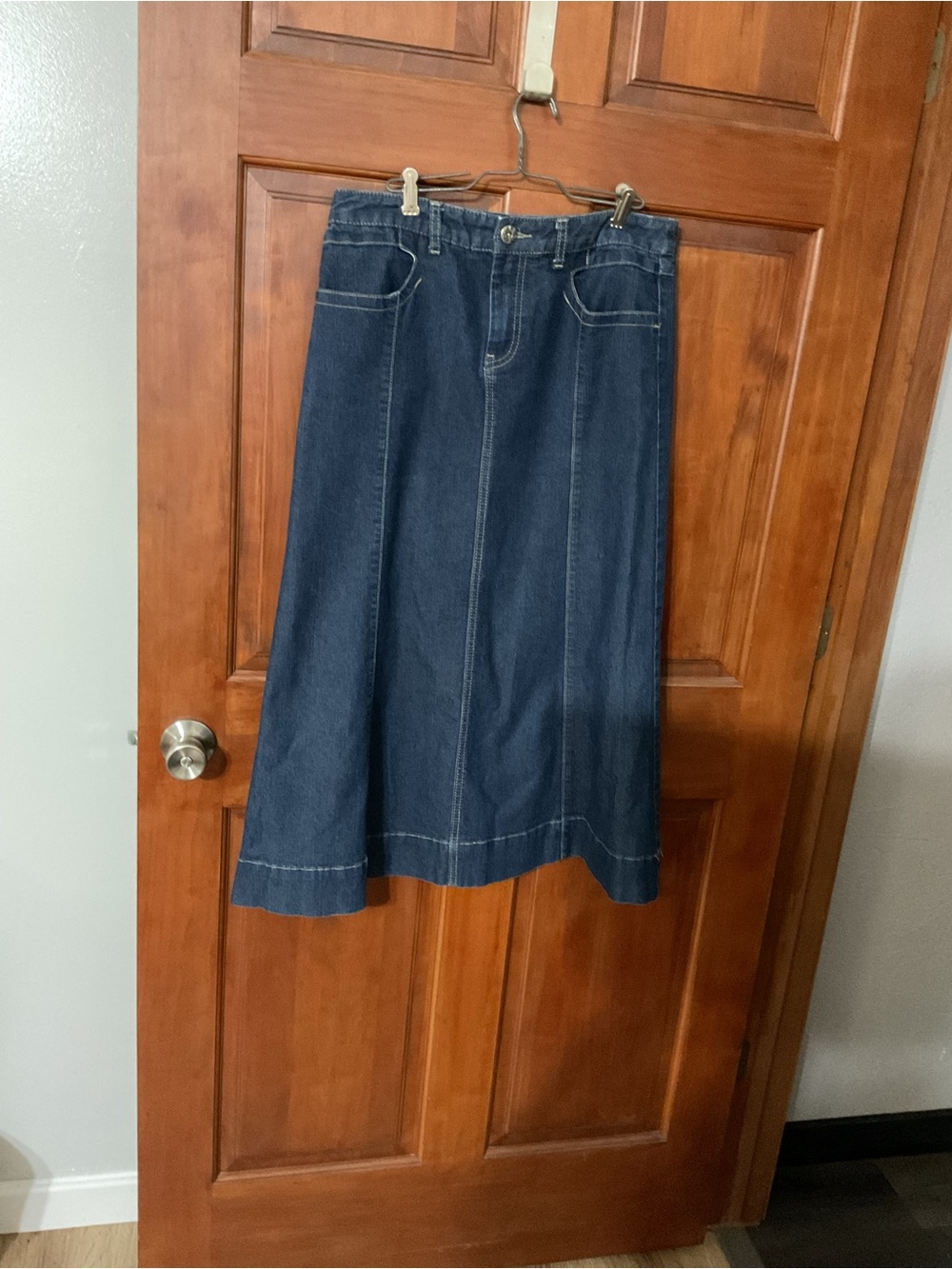 Christopher & Banks Dark Blue Denim A-Line Midi Skirt
